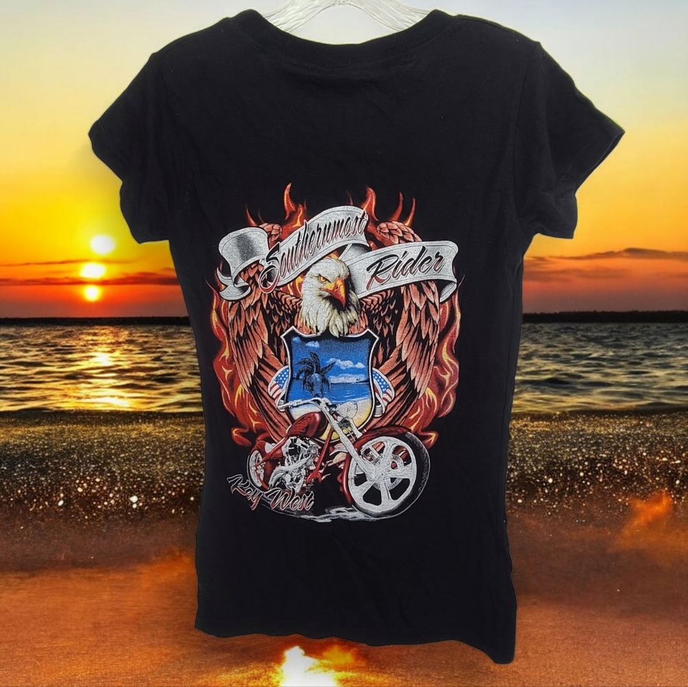 SOUTHERNMOST RIDER Key West Biker Motorcycle Black 2 sided T Shirt Sz L NWT